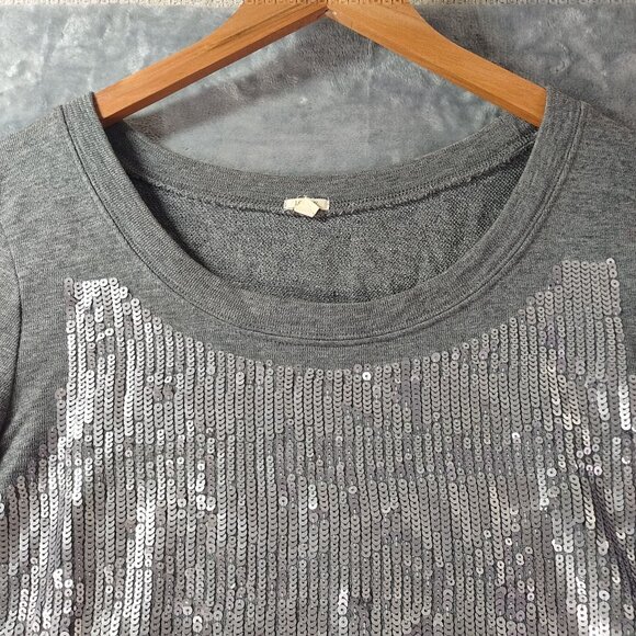 J Crew Womens Gray Sequin Sweatshirt Style 33583 M 100% Cotton Scoop Neck Glam - Picture 3 of 11